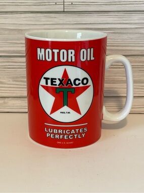 TEXACO MOTOR OIL JUMBO MUG Vintage Style Ceramic Coffee Cup Retro Garage Decor